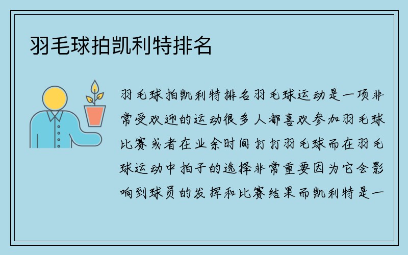 羽毛球拍凯利特排名